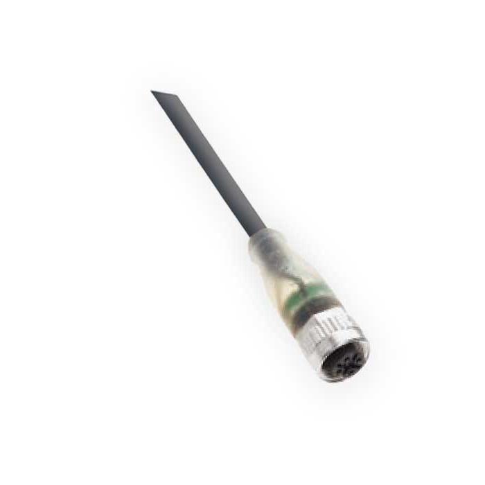 M12 3Pin, straight female, LED light, single end pre-cast PVC non-flexible cable, gray sheathing, 64S083-XXX