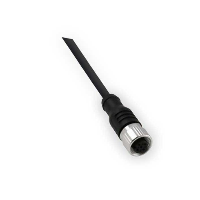 M12 3-PIN, straight female, single-end precast PUR flexible cable, shielded, black sheathed, 64S025-XXX